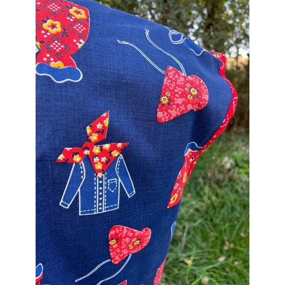 Vintage Full Smock Apron Hippy Bandana Print Red Blue - Picture 2 of 11